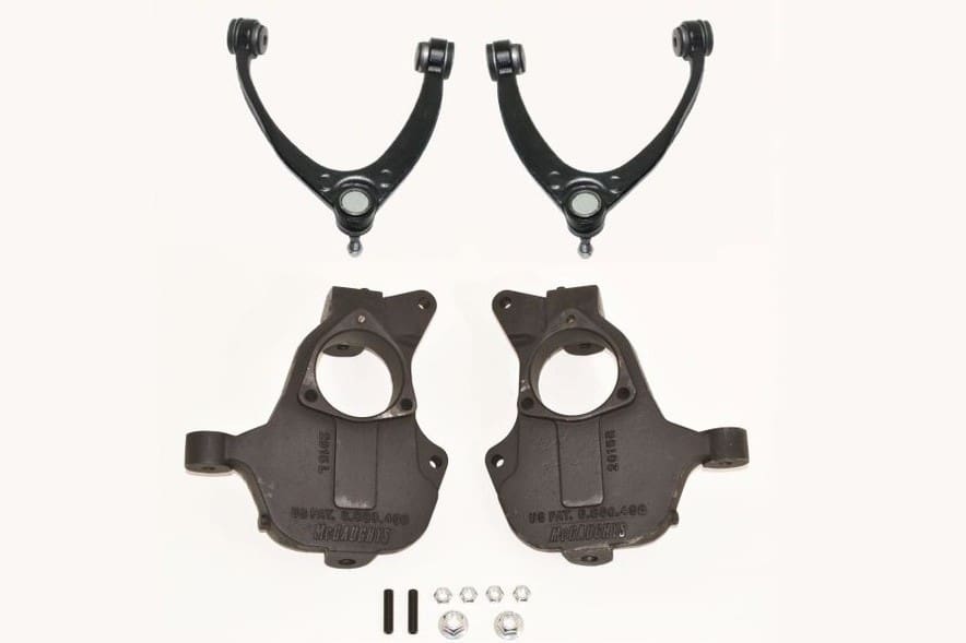 McGaughy's 2 Inch Drop Spindles 2014-2018 Silverado/Sierra 1500/ 2014-2020 Tahoe/Yukon 4WD with Stamped Steel/Alum Control