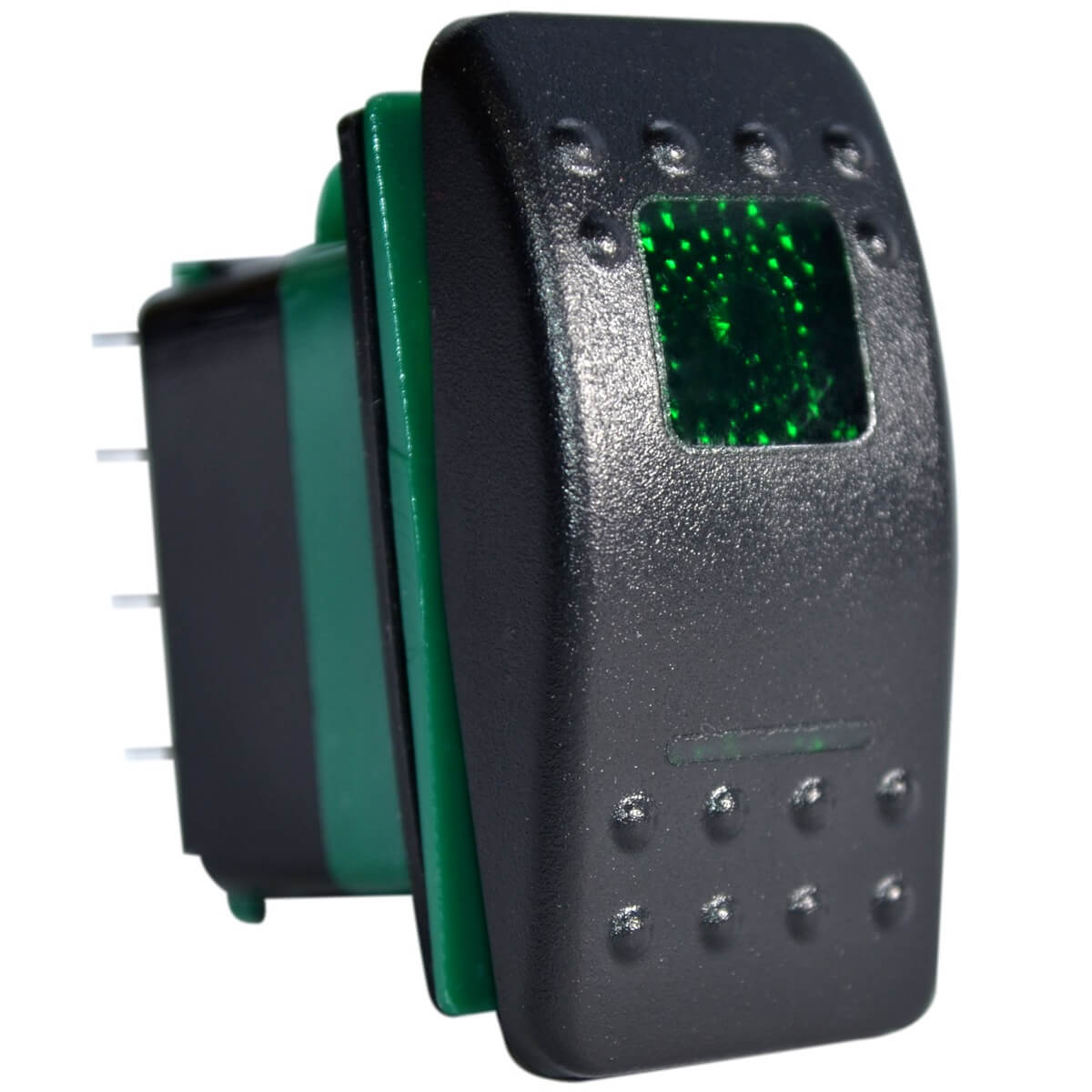 Rocker Switch (ON)-OFF-(ON) DPDT 7PIN GREEN
