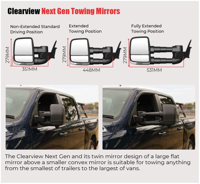 Clearview Next Gen towing mirror extension positions and RAM 1500 DT installation