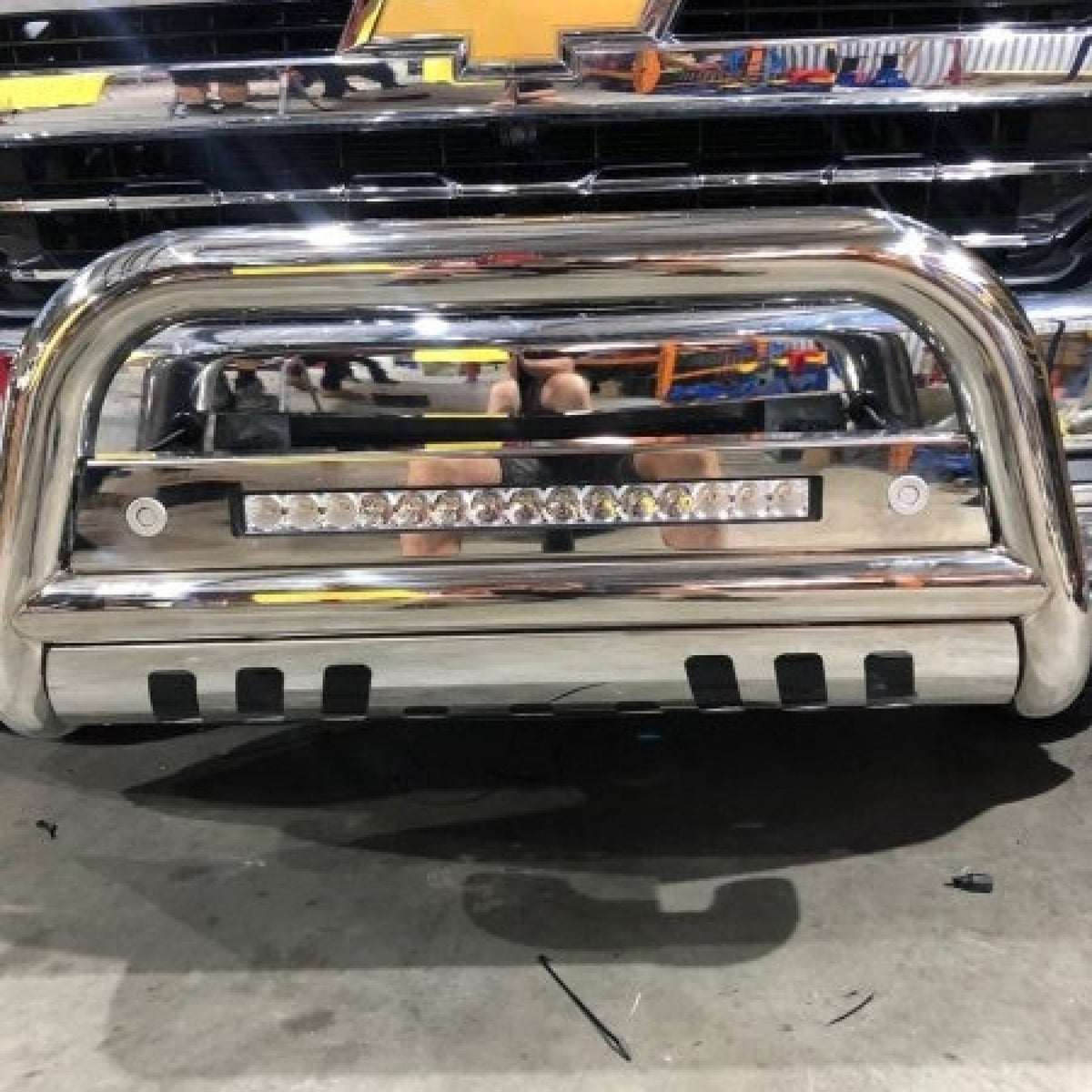 AMTRUX Polished SS Nudge Bar with DBL Row Light Bar suits Chevrolet Silverado 1500 (2019-2026)