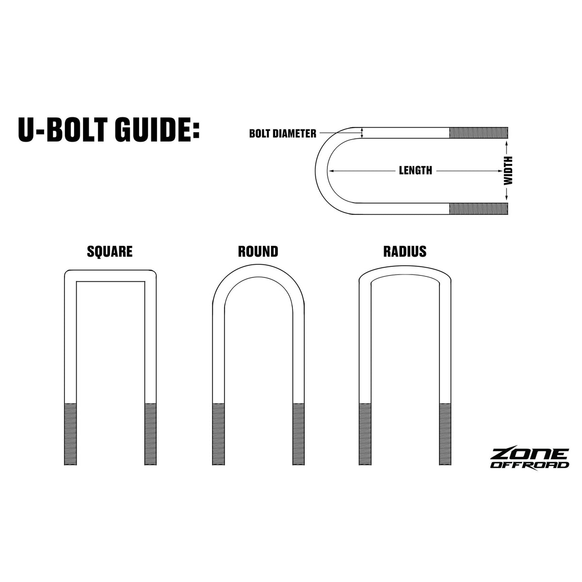 UBT U-bolt: Square, 9/16 x 2-9/16 x 12-1/2 suits Chevrolet Silverado 1500 ZR2 (2022-2026)