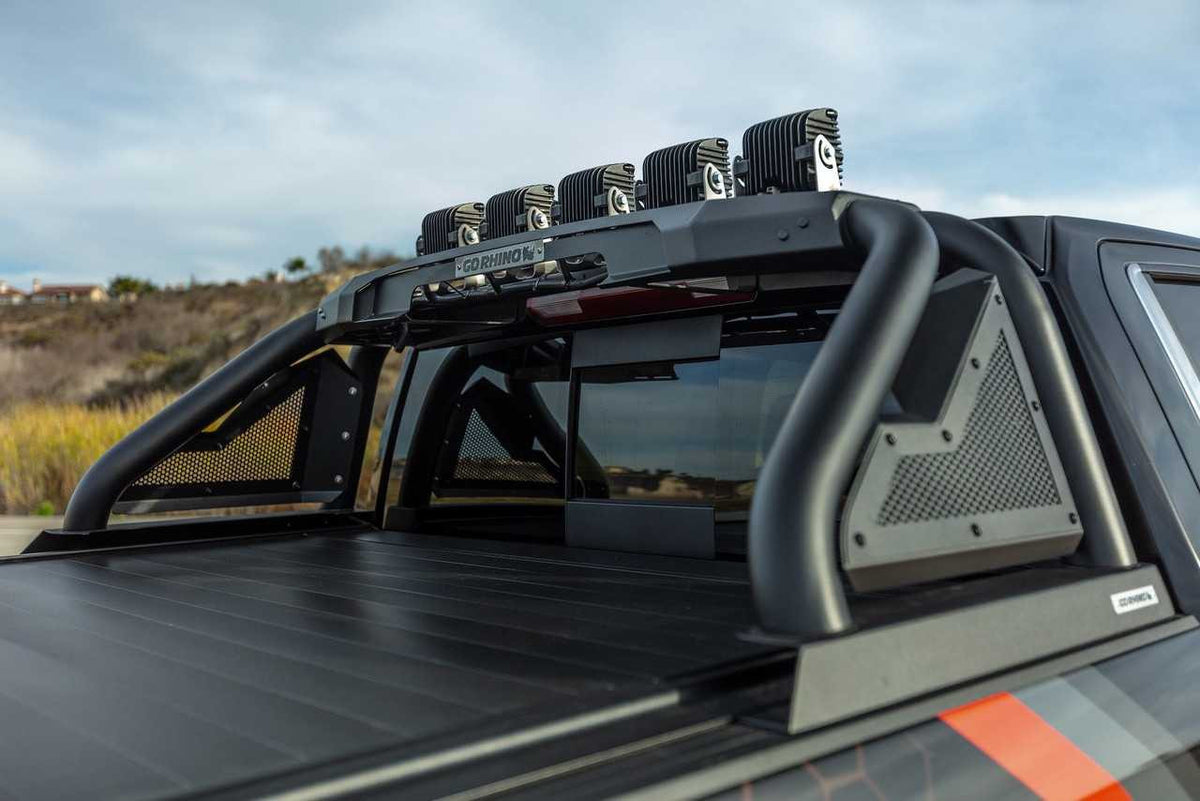 Go Rhino Sport Bar 2.0 with Power Actuated Retractable Light Mount | RAM 1500 & Silverado 2500 | Textured Black