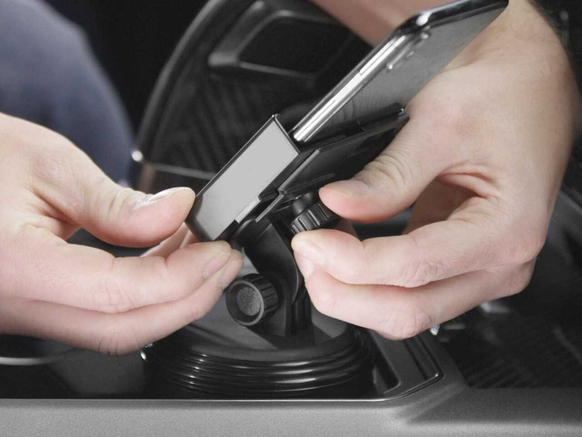 WeatherTech CupFone Car Phone Holder Mobile Mount | Black Billet Knobs