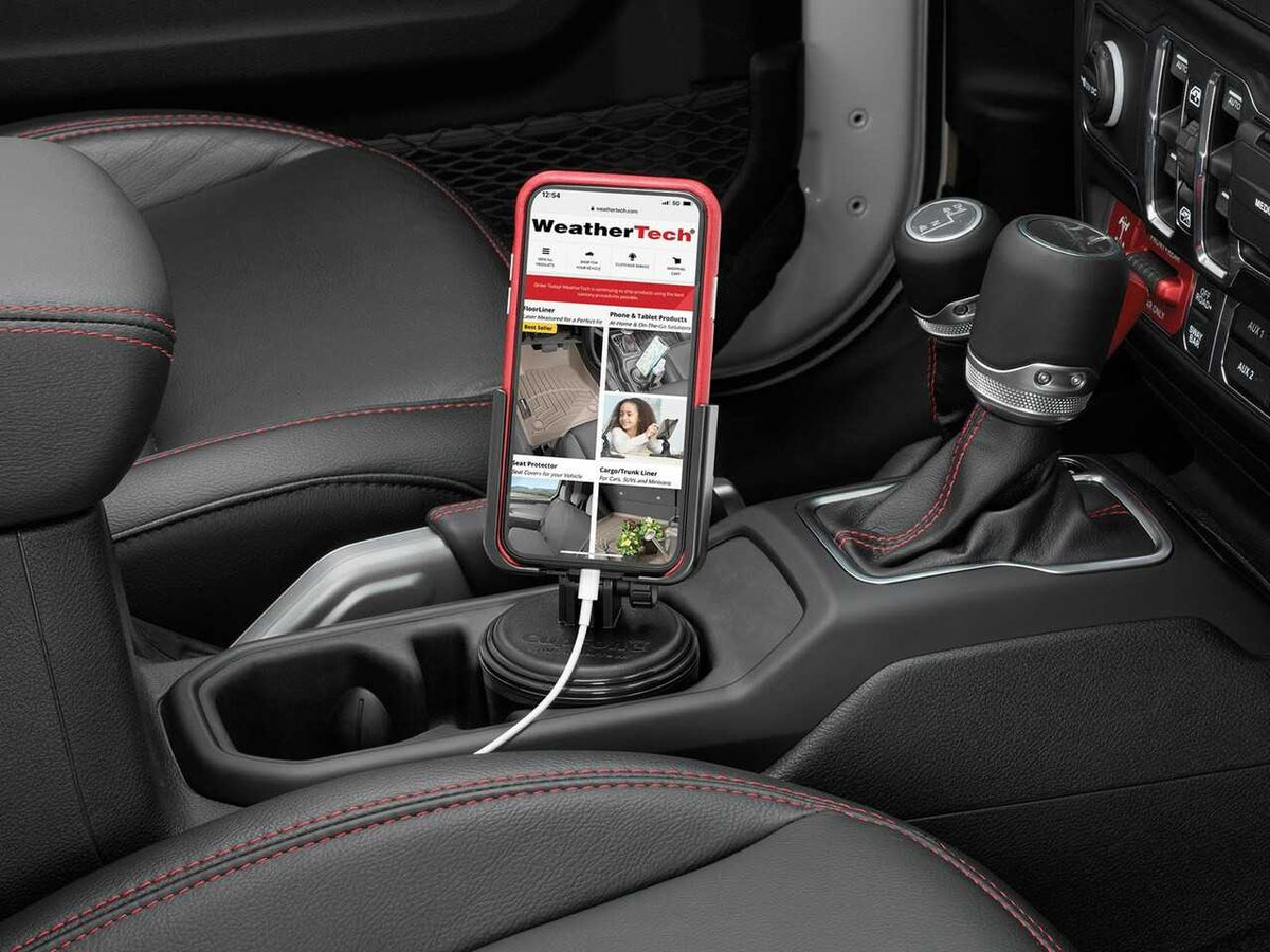 WeatherTech CupFone Car Phone Holder Mobile Mount | Black Billet Knobs