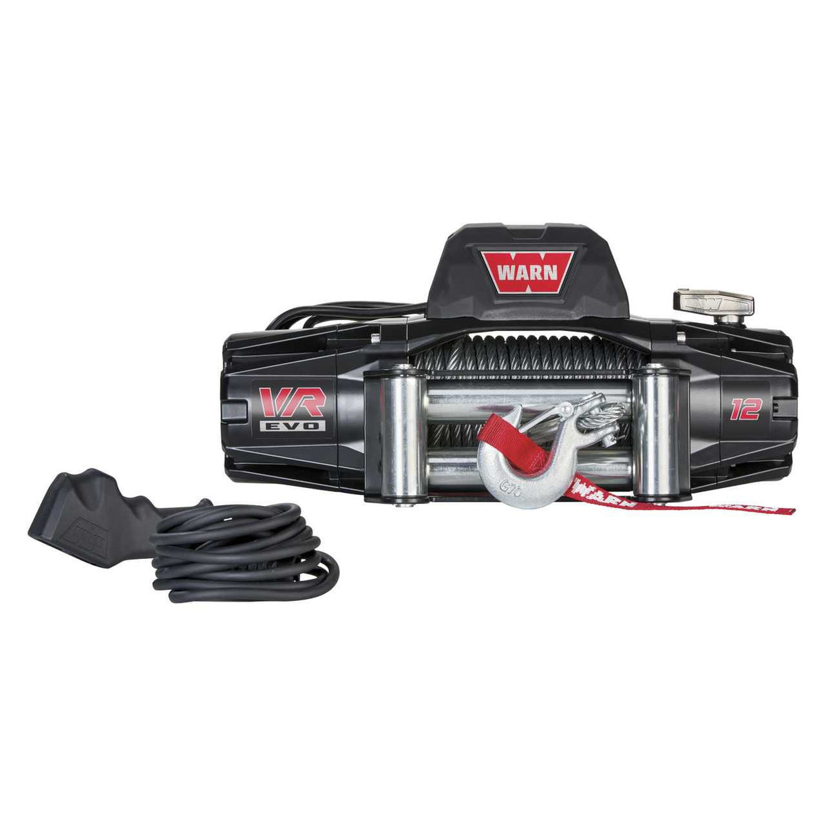 WARN VR EVO 12 Electric 12V Recovery Winch | 103254 |  85’ of 3/8” Steel Rope and Roller Fairlead