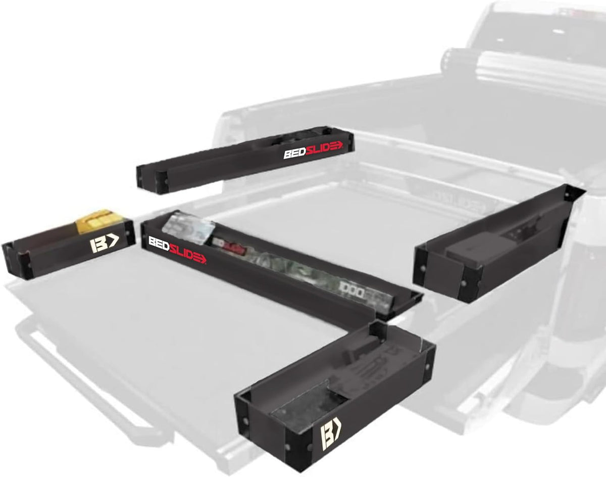 BedSlide Complete Bedbin Kit (5pc) | Truck Bed Slide Cargo Organiser Storage (Black)