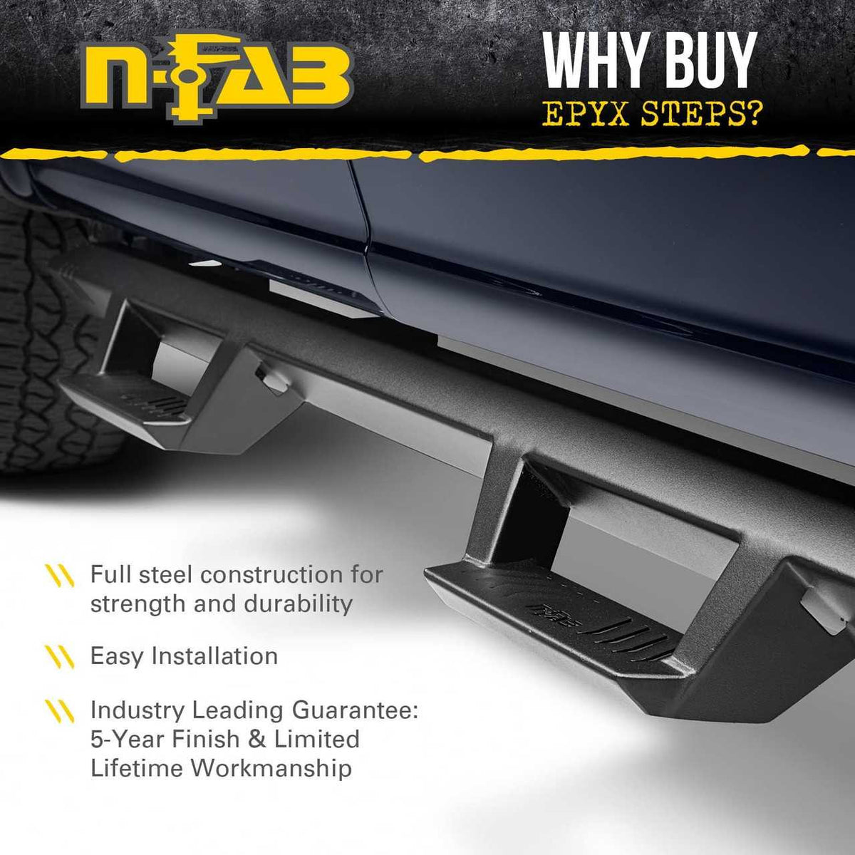 N-Fab EPYX Cab Length Side Steps Black Nerf Steps | Fits Ford F-150 / Lightning SuperCrew Cab Pickup