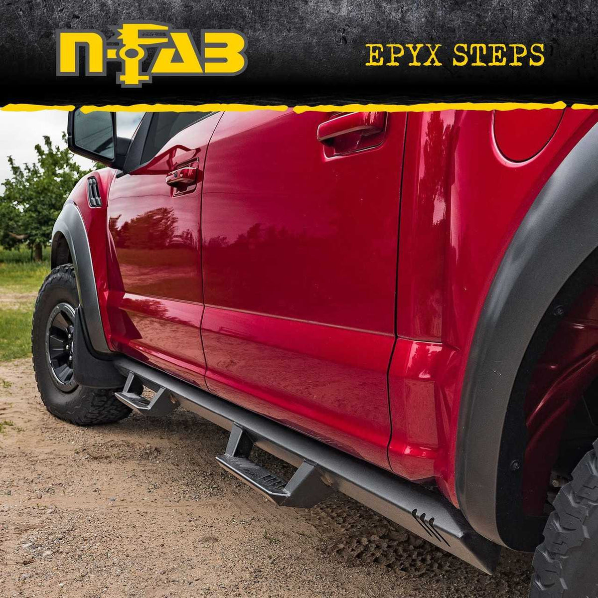 N-Fab EPYX Cab Length Side Steps Black Nerf Steps | Fits Ford F-150 / Lightning SuperCrew Cab Pickup