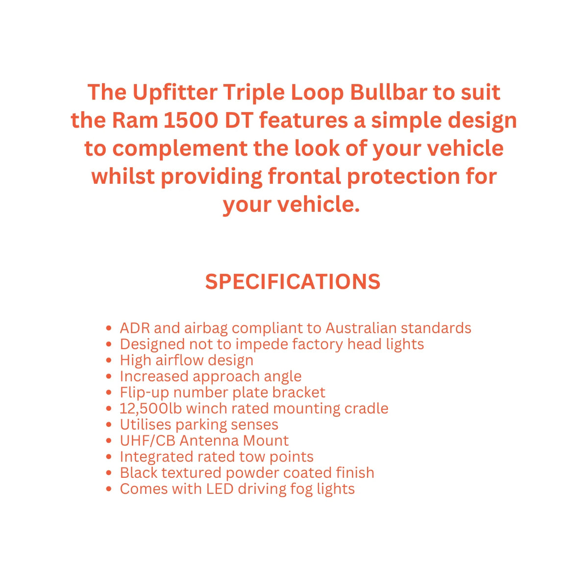 Upfitter Triple Loop Bull Bar | RAM 1500 DT (Ex Hurricane Engine) | Winch Compatible