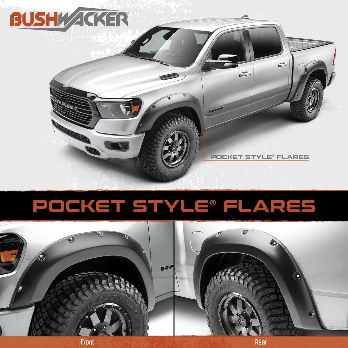 Bushwacker Pocket Style Fender Flares | Fits Silverado 1500 Crew Cab ex ZR2 (2021- 2022) - Front & Rear (4PC)