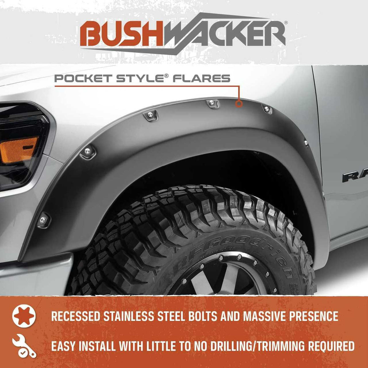 Bushwacker Pocket Style Fender Flares | Fits Silverado 1500 Crew Cab ex ZR2 (2021- 2022) - Front & Rear (4PC)