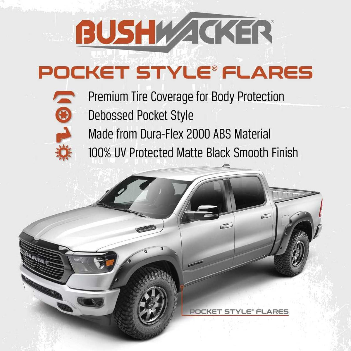 Bushwacker Pocket Style Fender Flares | Fits Silverado 1500 Crew Cab ex ZR2 (2021- 2022) - Front & Rear (4PC)