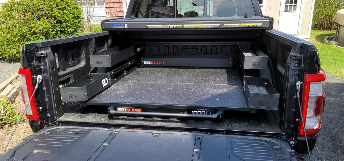 BedSlide Complete Bedbin Kit (5pc) | Truck Bed Slide Cargo Organiser Storage (Black)