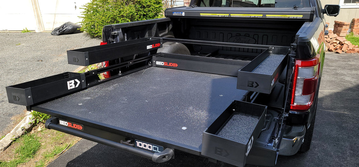 BedSlide Complete Bedbin Kit (5pc) | Truck Bed Slide Cargo Organiser Storage (Black)