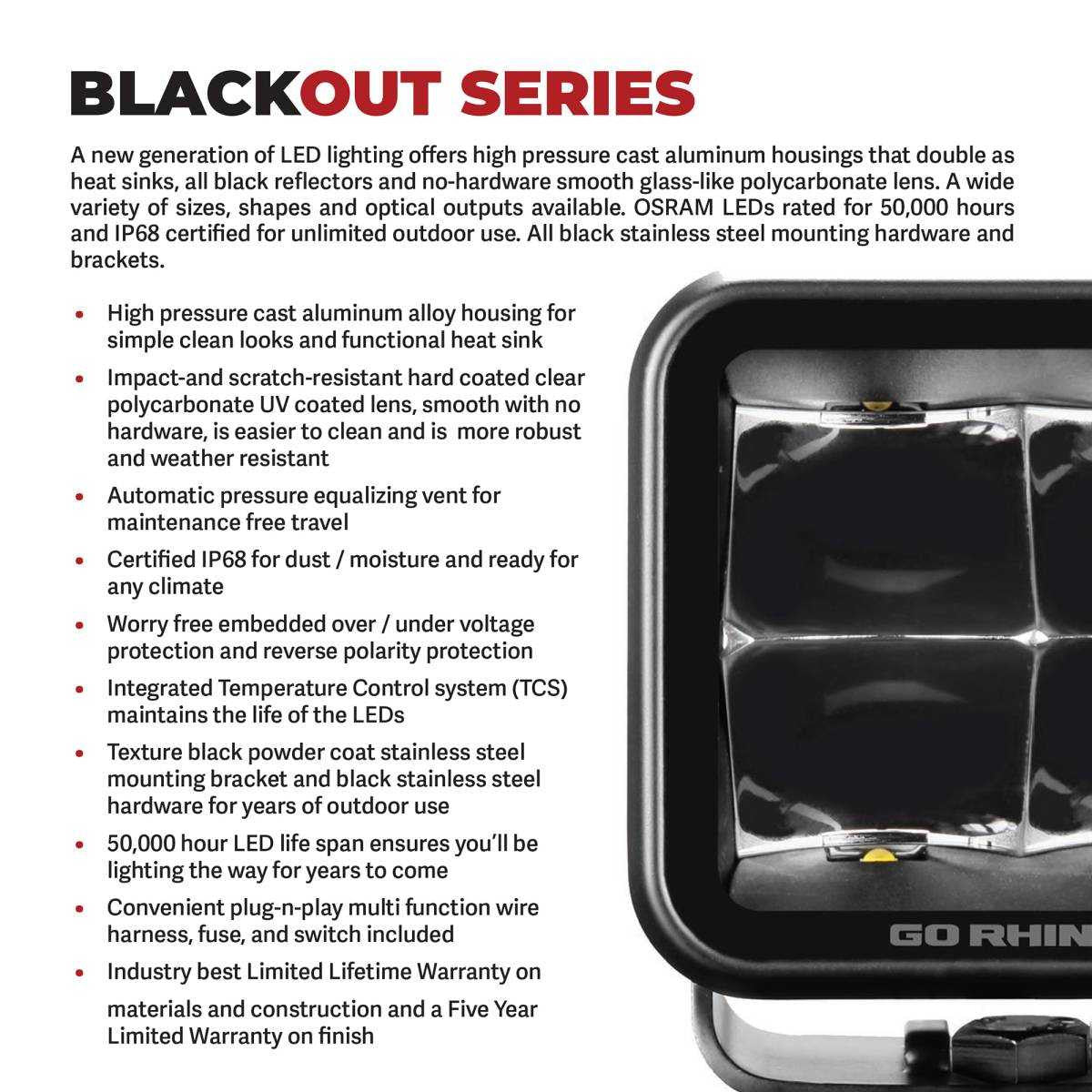 Go Rhino Xplor Blackout Series Maxline Hi/Low LED Round Light | 7"