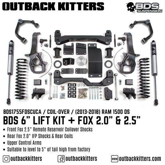 BDS Suspension 6" Lift Kit FOX 2.5" PE Coilover Shocks suits RAM 1500 DS (2013-2024)
