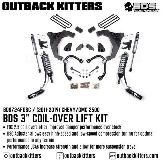 BDS Suspension 3" Lift Kit with FOX 2.5" Coilover Shocks suits Chevrolet Silverado 2500/3500 (2011-2019) / GMC 2500/3500 (2011-2019)