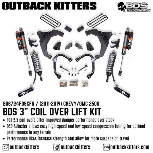 BDS Suspension 3" Lift Kit with FOX 2.5" Shocks suits Chevrolet Silverado 2500/3500 (2011-2019) / GMC 2500/3500 (2011-2019)