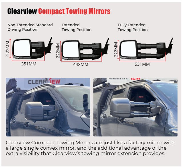 Clearview Compact towing mirror extension positions and RAM 1500 DT installation