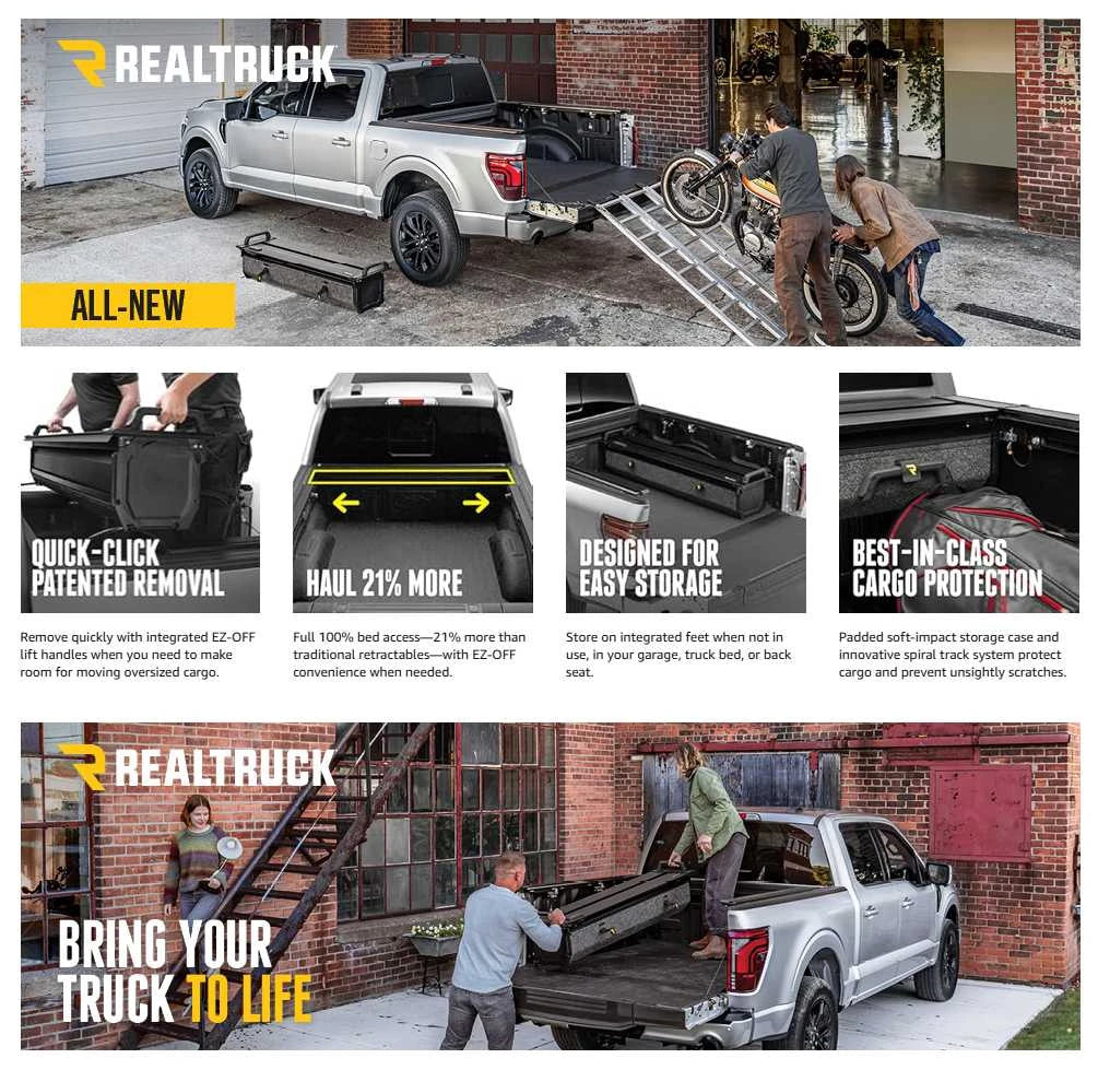 RealTruck RetraxPRO EZ-OFF FRC-4000 Retractable Manual Tonneau Cover w/T-Slot Rails | RAM 1500 DT 5'7" Bed w/rambox (2019+)