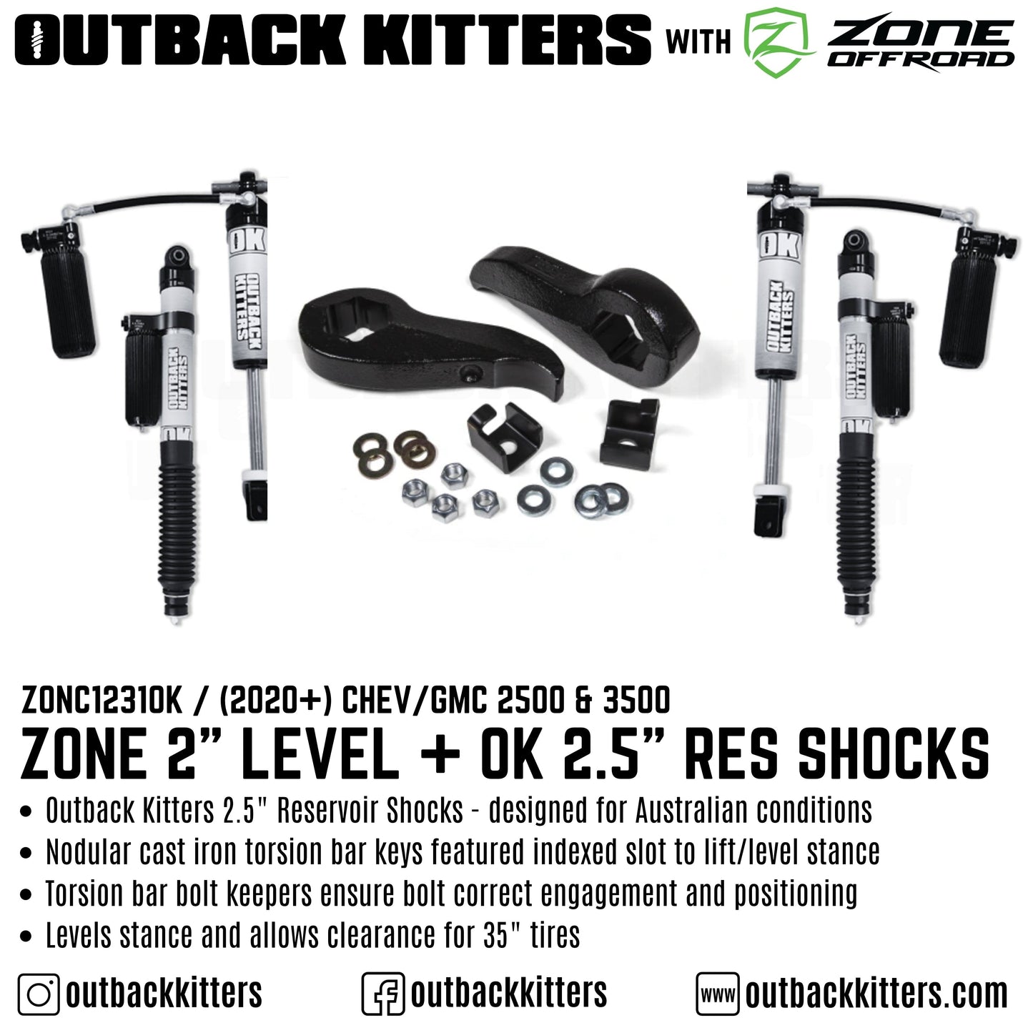 OK with Zone Offroad 2" Levelling Kit for 2011+ Chev/GMC 2500 - Outback Kitters