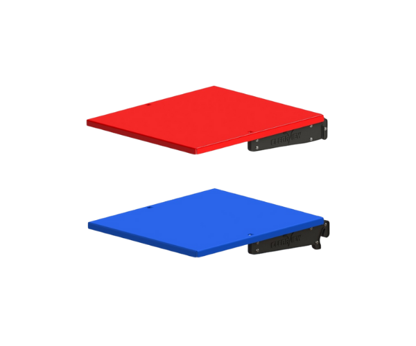 Clearview clip-on tray illustrations in red and blue