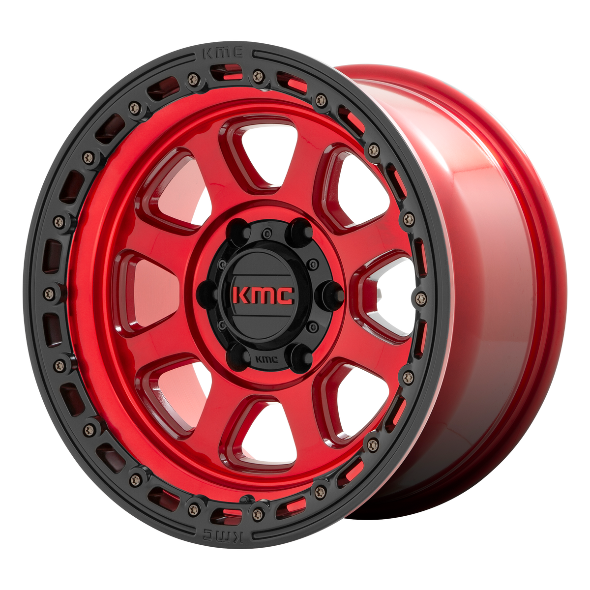 KMC KM548 CHASE CANDY RED W/ BLACK LIP wheel