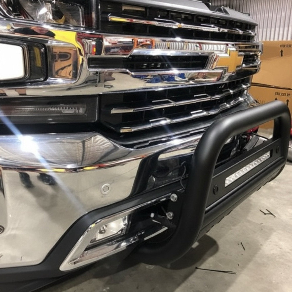 AMTRUX Black Nudge Bar with DBL Row Light Bar suits Chevrolet Silverado 1500 (2019-2026)